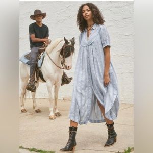 New with tags Free People Rodeo Midi Dress, blue combo, size Medium